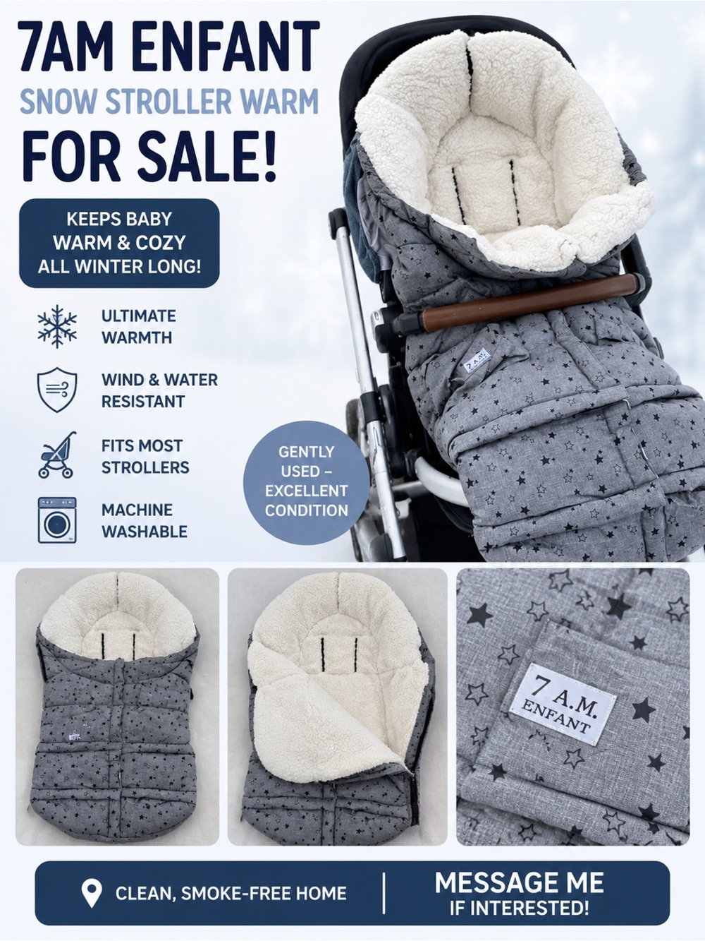 7AM Enfant Grey Star Baby Stroller Footmuff